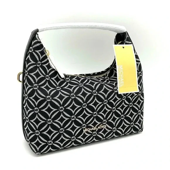 Michael Kors Ember Small Logo Jacquard Messenger Bag Black - Picture 2 of 11